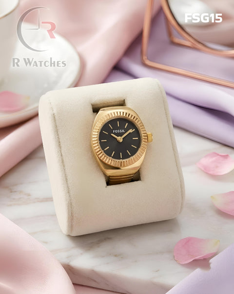 (OS)🖤⬆️ Fossil Girls Ring Circle Gold Black (FSG15)