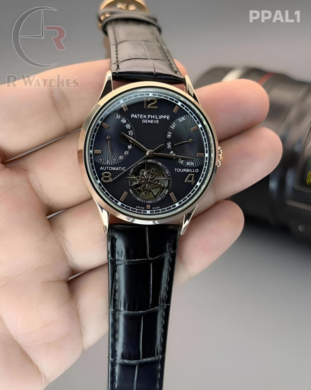 (SS)🖤⬆️ Patek Philippe Master automatic leather Rose Gold Black (PPAL1)