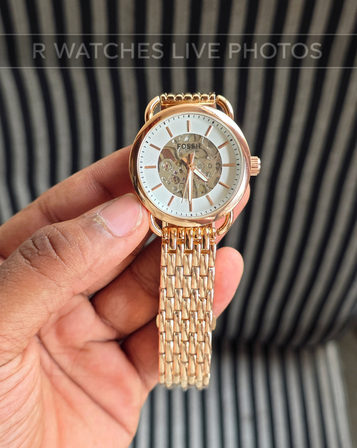 (SS)🖤⬆️⭐ Fossil girls automatic rose gold white (FSGA14)