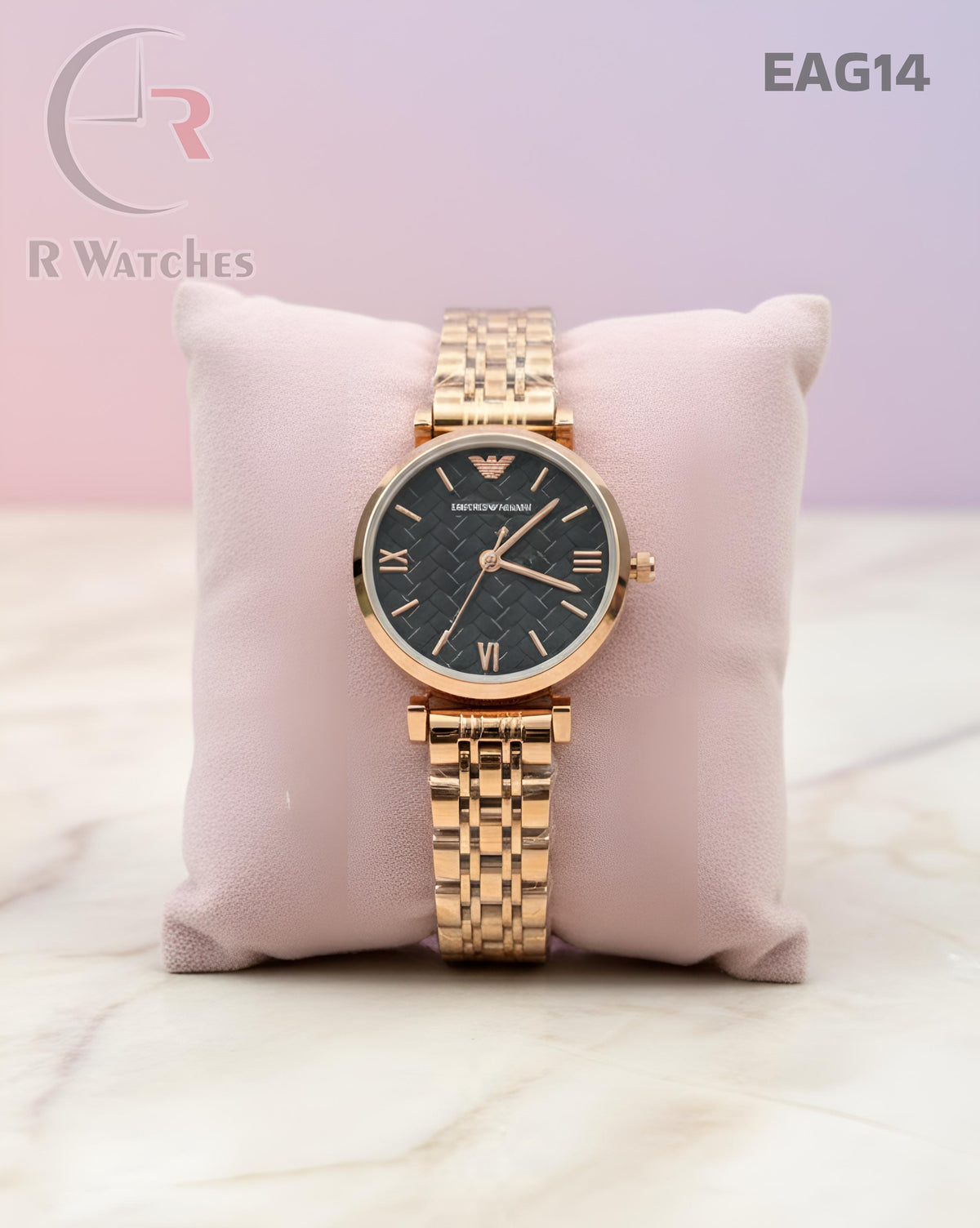 (OS)🖤⭐ Armani Girls Rose Gold Black Dial (EAG14)