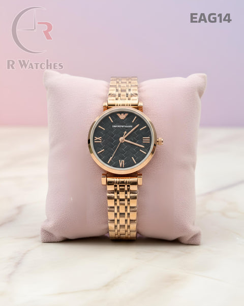 (OS)🖤⬆️⭐ Armani Girls Rose Gold Black Dial (EAG14)