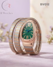 (SS)🖤⬆️⭐ Bvlgari Snake Girls Diamond Rose Gold Green (BVG12)