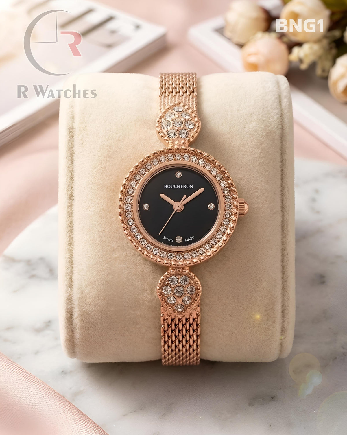 (SS)🖤⭐ Boucheron Girls Rose Gold Black Dial (BNG1)