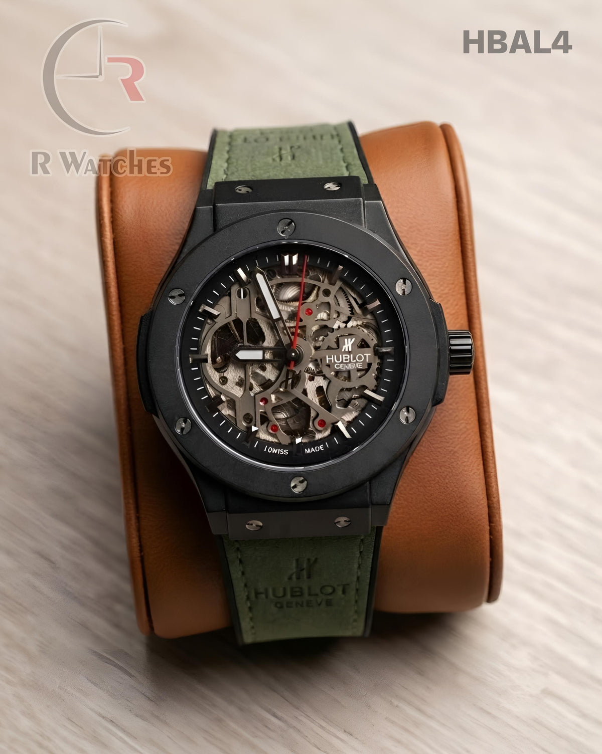 (OS)🖤⭐ Hublot Automatic Leather Green Black Silver (HBAL4)