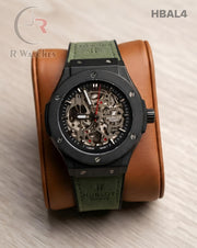 (OS)🖤⭐ Hublot Automatic Leather Green Black Silver (HBAL4)