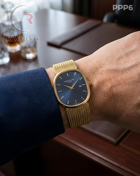 (OS)🖤⭐ Patek Philippe Square Gold Blue (PPP6)