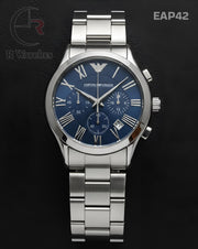 (SS)🖤 Armani Metal Silver Blue Roman Dial (EAP42)