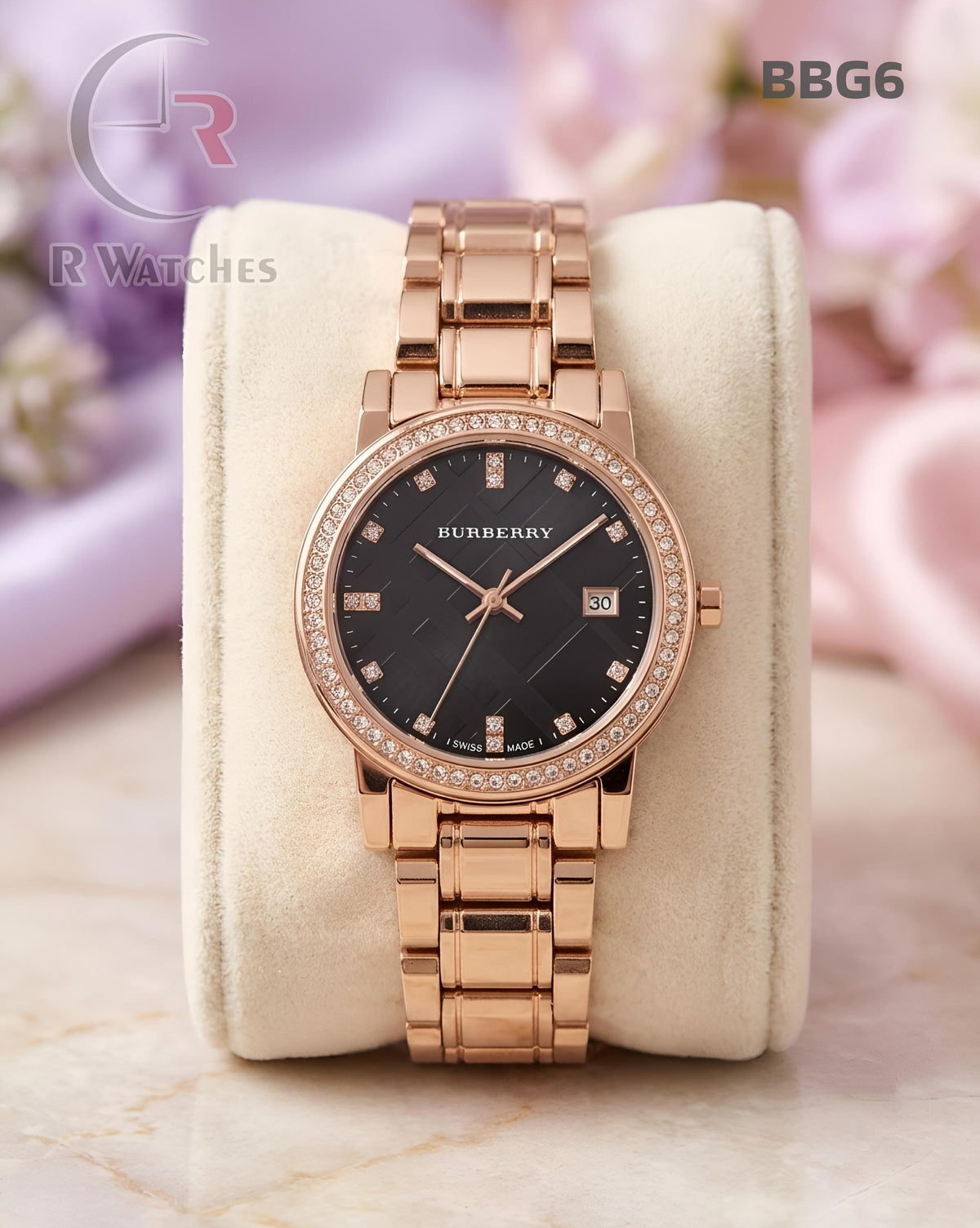 (OS)🖤⭐ Burberry girls rose gold black dimond (BBG6)