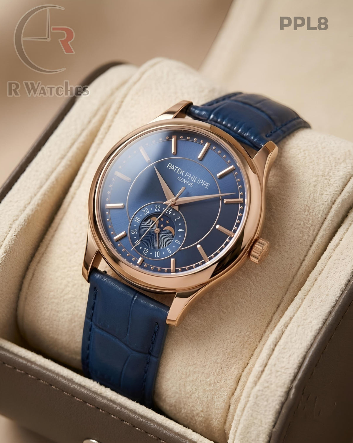 (OS)🖤Patek Philippe Leather Rose Gold Blue (PPL8)