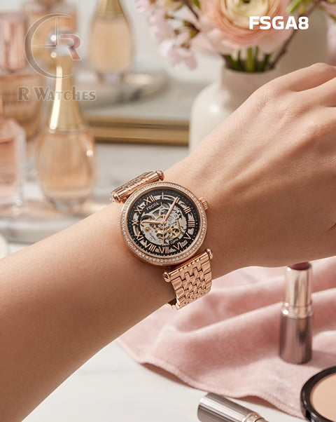 (SS)🖤⬆️⭐ Fossil Girls Automatic Rose Gold Black Dial (FSGA8)