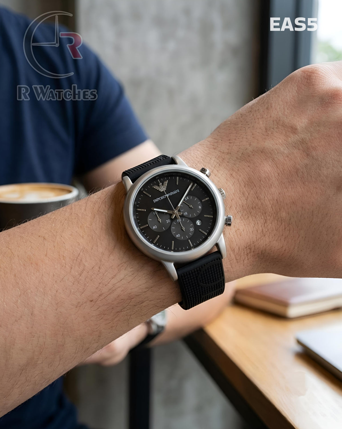 (OS2)🖤⭐ Armani Silicon Silver Black Dial (EAS5)