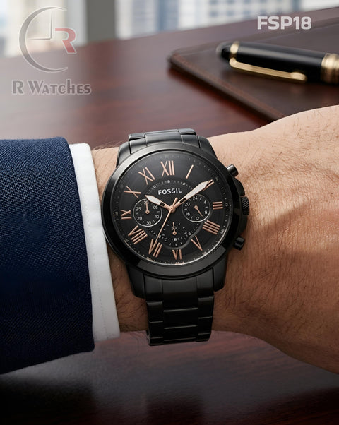 (OS)🖤⭐ Fossil Black Rose Gold Roman Dial (FSP18)