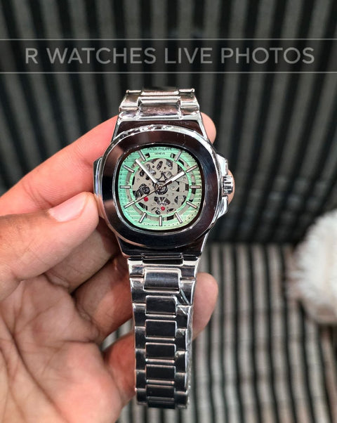 (OS)🖤⭐ Patek Philippe Machinery Silver Blue (PPP34)