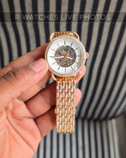 (SS)🖤⬆️ Fossil Girls Automatic Rose Gold White (FSGA4)