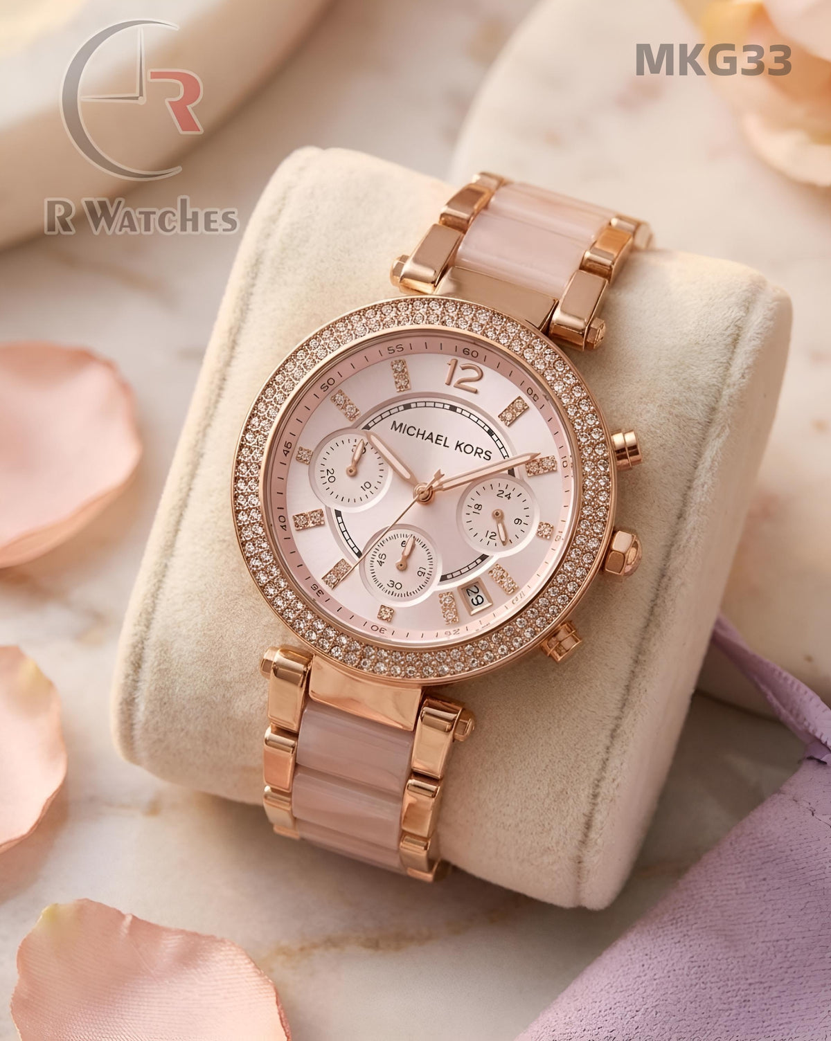 (SS)🖤⬆️⭐ MK girls Chrono rose gold pink (MKG33)