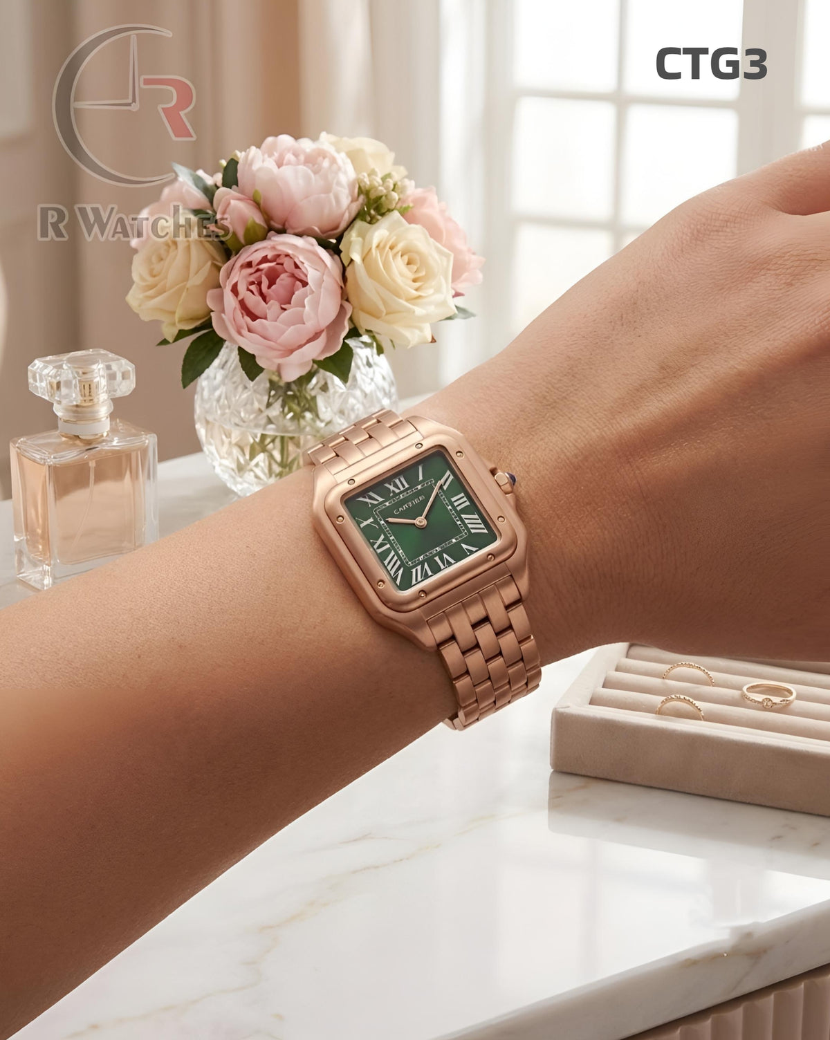 (OS)🖤⭐ Cartier Girls Rose Gold Green (CTG3)