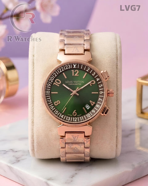 (OS)🖤⬆️⭐🔁 LV Girls Rose Gold Green Dial (LVG7)