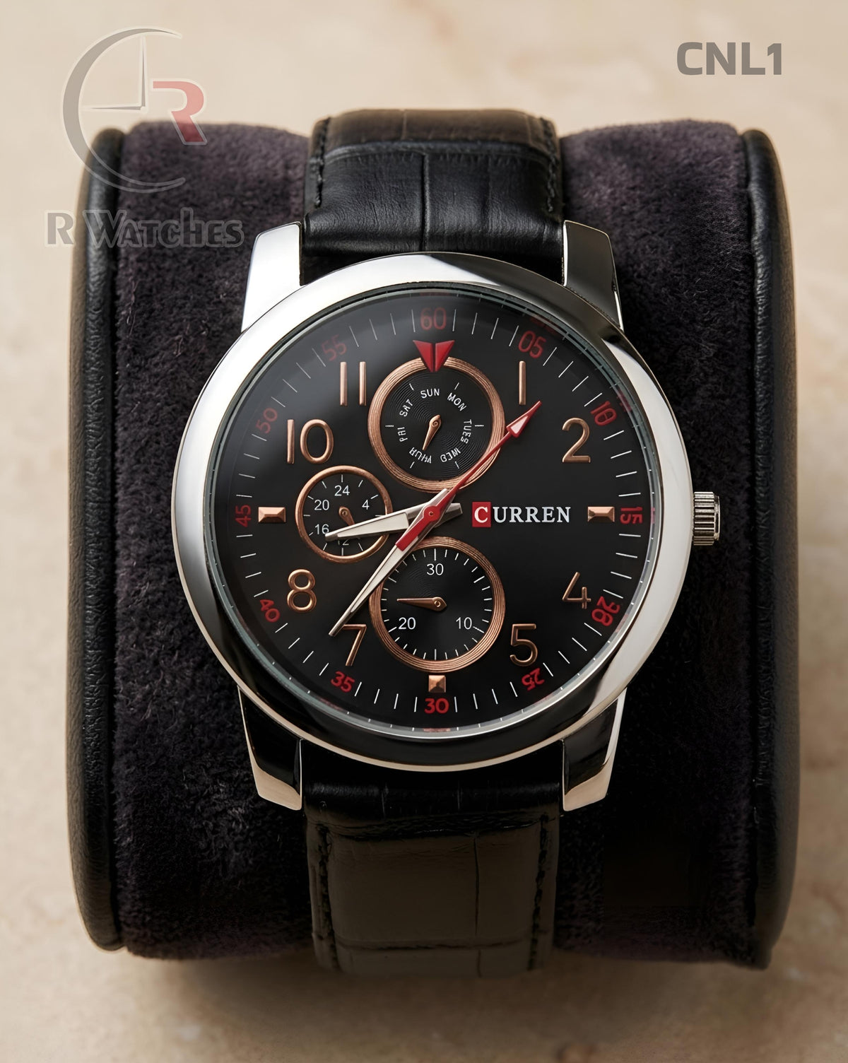 (OS)🖤⭐ Curren Leather Black Silver Black Dial (CNL1)