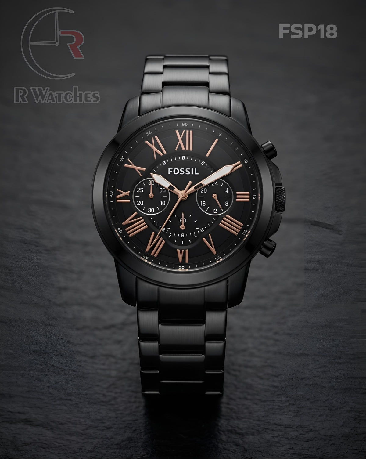 (OS)🖤⭐ Fossil Black Rose Gold Roman Dial (FSP18)