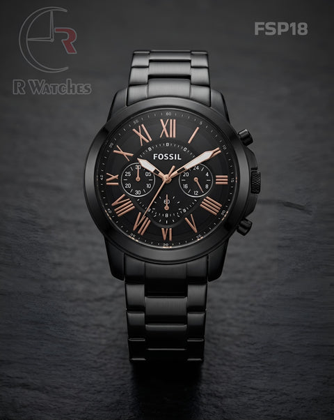 (OS)🖤⭐ Fossil Black Rose Gold Roman Dial (FSP18)