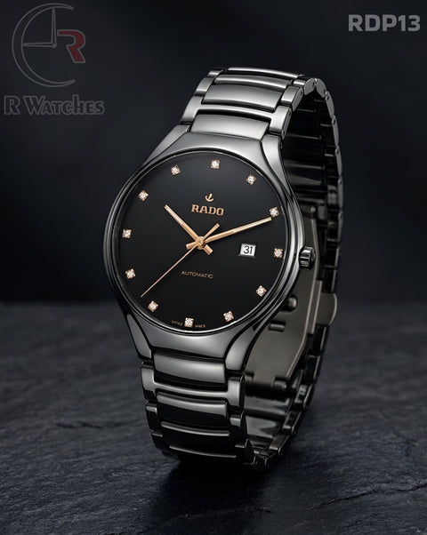 (OS2)🖤⭐ Rado Black Metal Rose Gold Dial (RDP13)