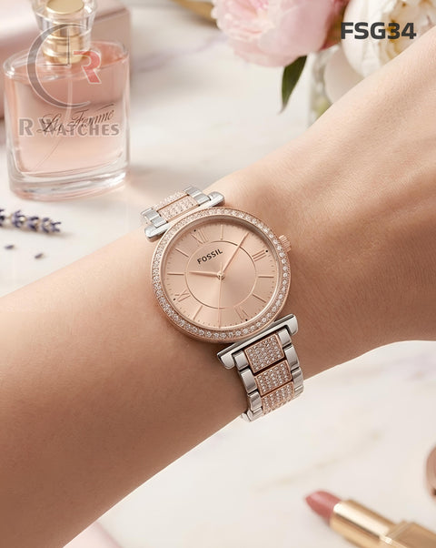 (OS)🖤⭐ Fossil Rose Gold Pink Dial (FSG34)
