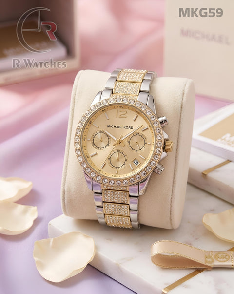 (OS)🖤⬆️ Mk Girls Diamond Dual Tone Gold (MKG59)