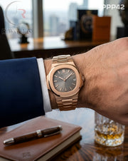 (OS)🖤⭐ Patek Philippe Heavy Rose Gold Grey Dial (PPP42)