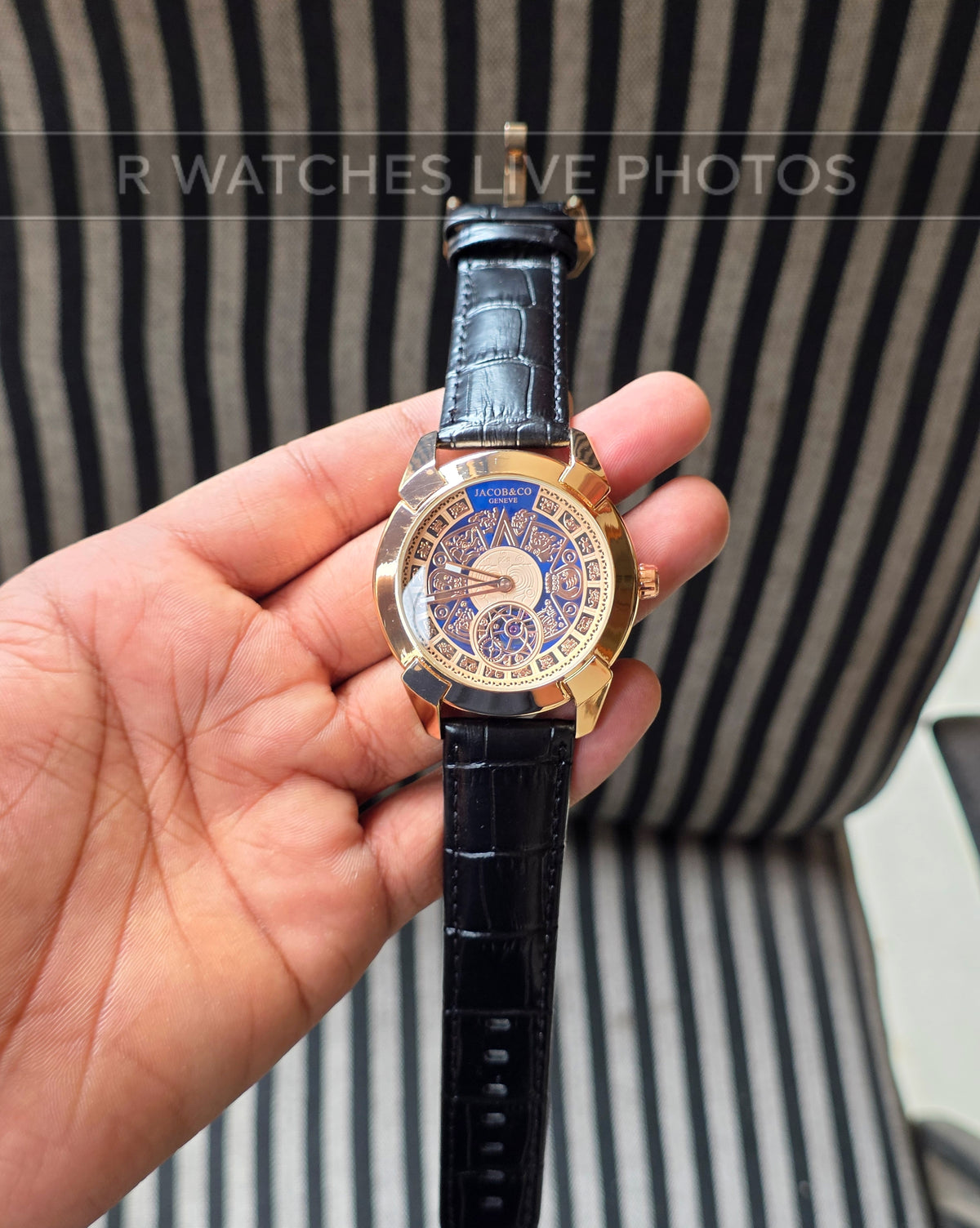 (OS)🖤⭐ Jacob & Co Leather Rose Gold Blue Black (JCL1)
