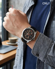 (OS)🖤⭐ Curren Leather Black Silver Black Dial (CNL1)