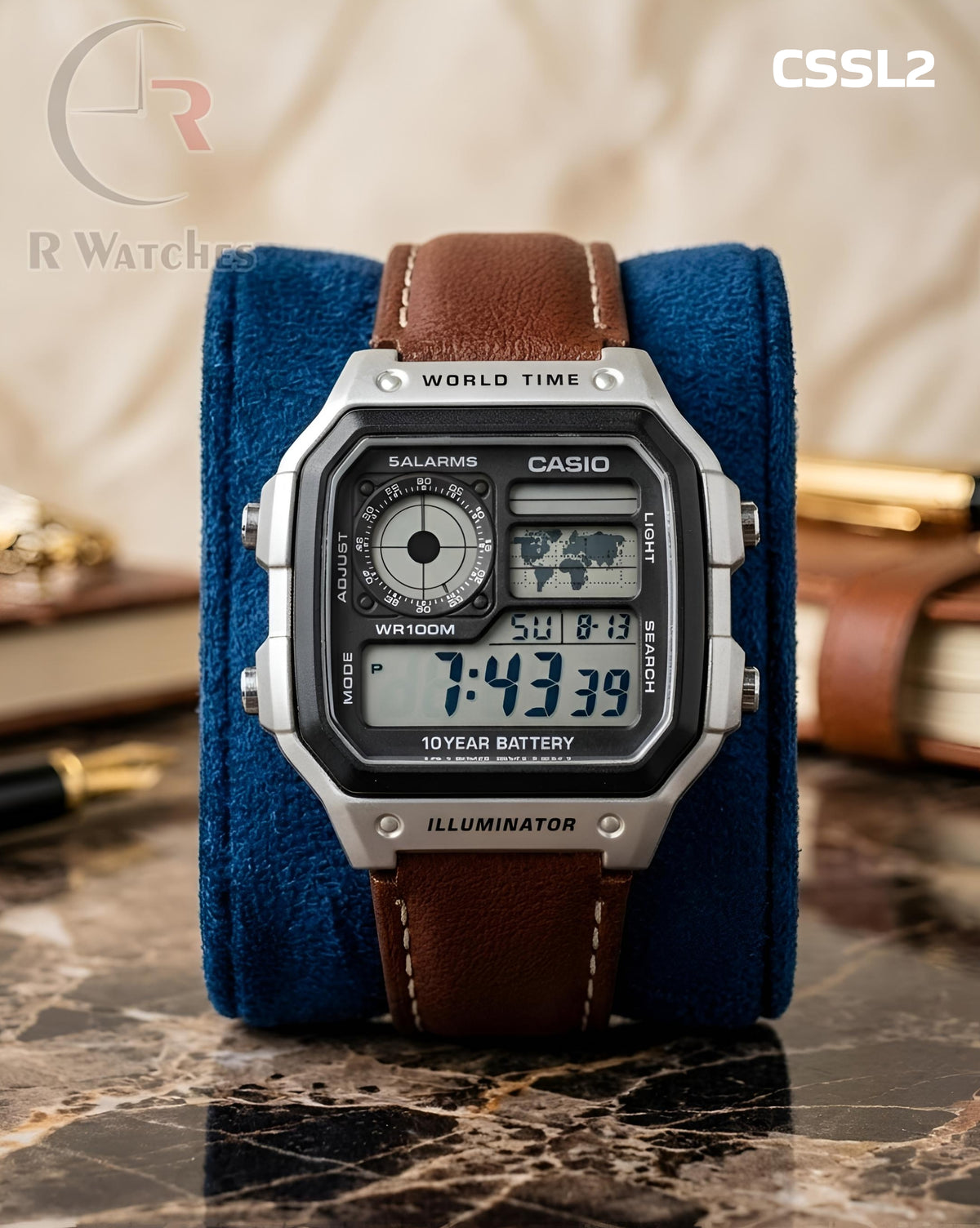(OS)🖤⭐ Casio World time leather brown silver black (CSSL2)