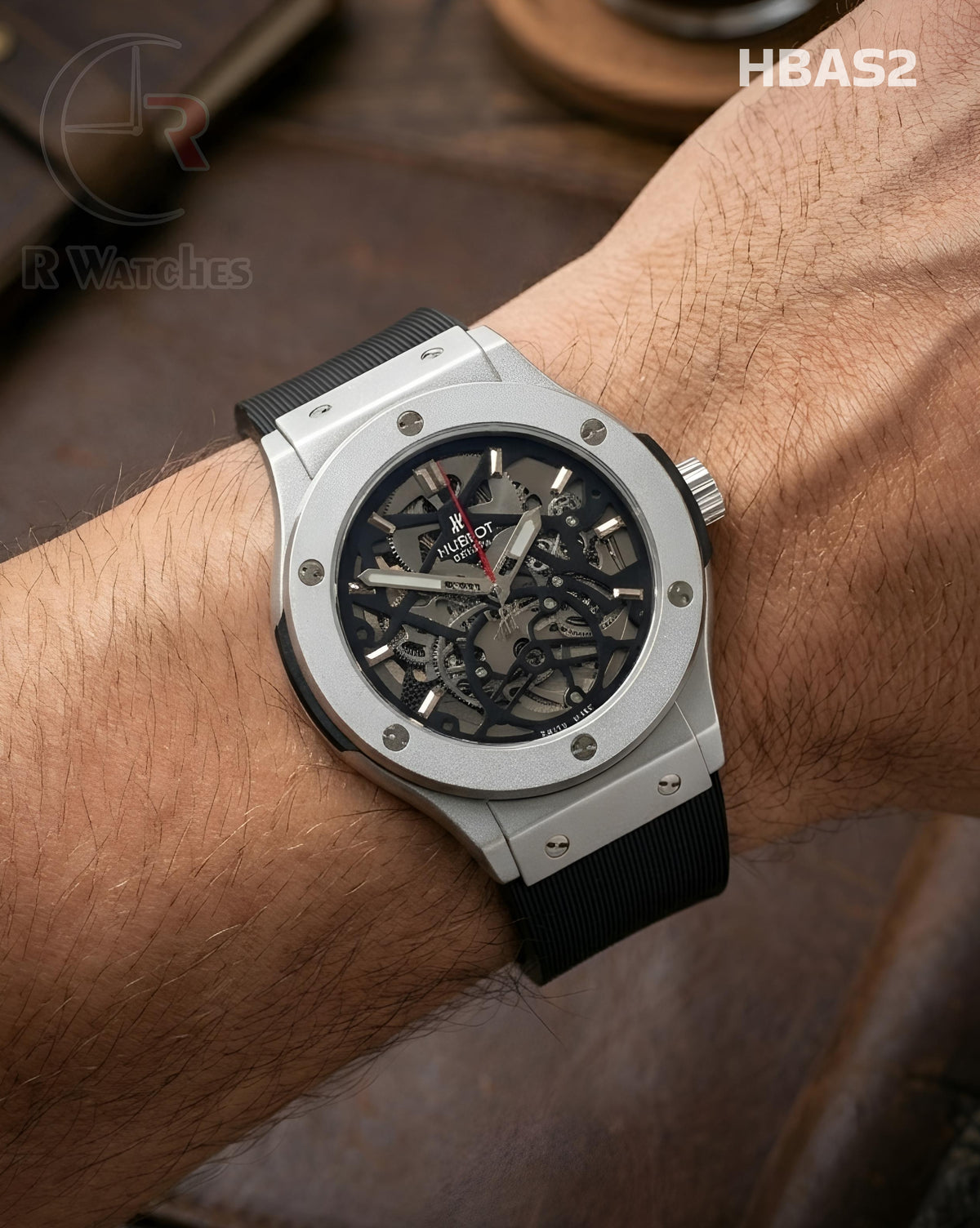 (OS)🖤⭐ Hublot Automatic Silicon Silver Black (HBAS2)