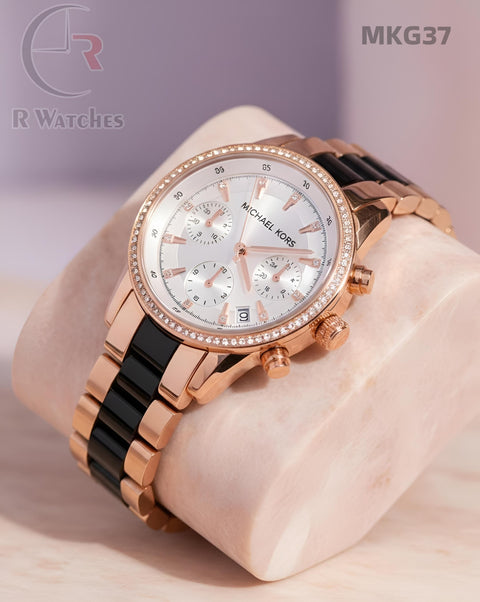 (OS)🖤⬆️⭐ Michael Kors girls dual tone White (MKG37)