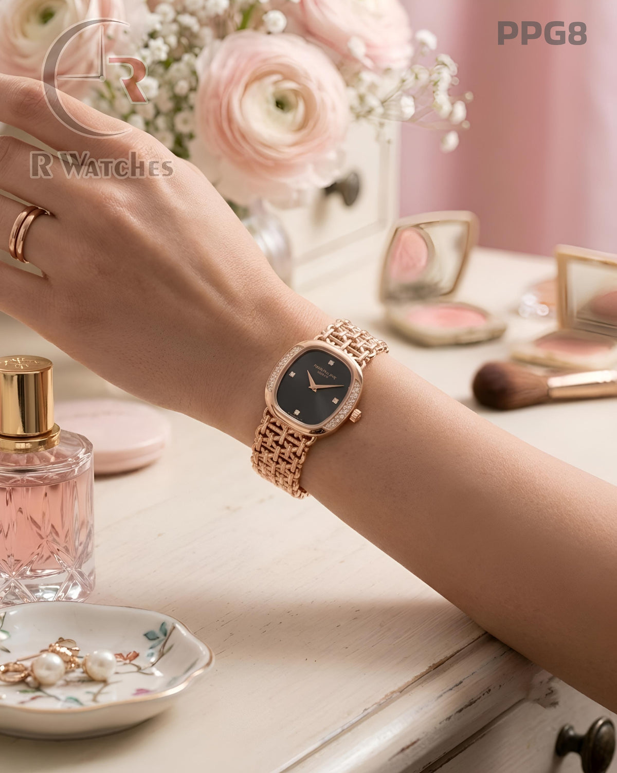 (OS)🖤⭐ Patek Philippe Girls Diamond Rose Gold Black (PPG8)