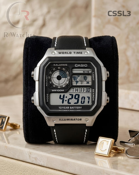 (OS)🖤⬆️🔁⭐ Casio illuminator black leather (CSSL3)