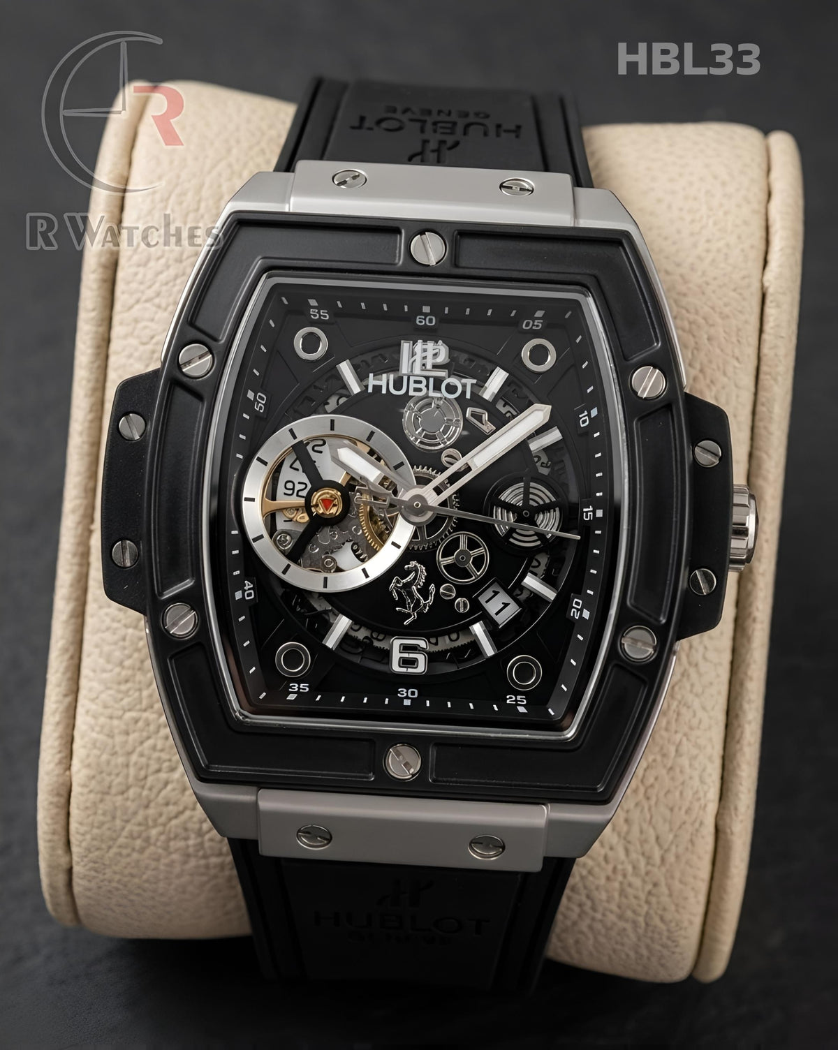 (SS)🖤 Hublot Leather Machinery Black Silver (HBL33)