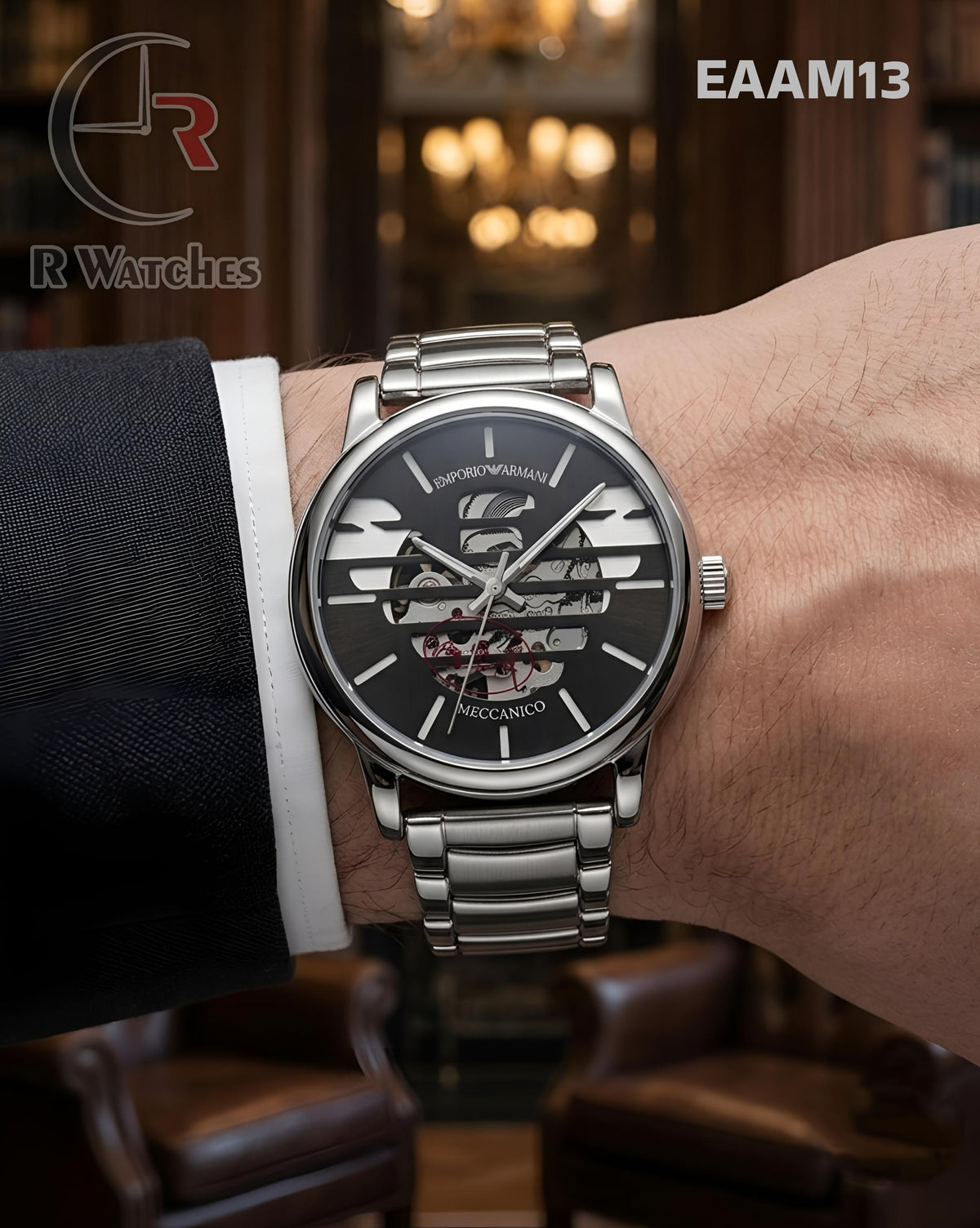 (SS)🖤⬆️⭐ Armani Automatic Black Silver (EAAM13)