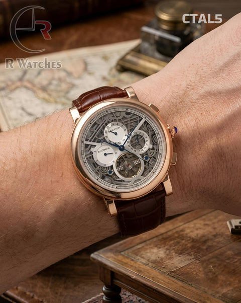 (OS4)🖤⭐ Cartier Automatic Leather Rose Gold Grey Dial (CTAL5)