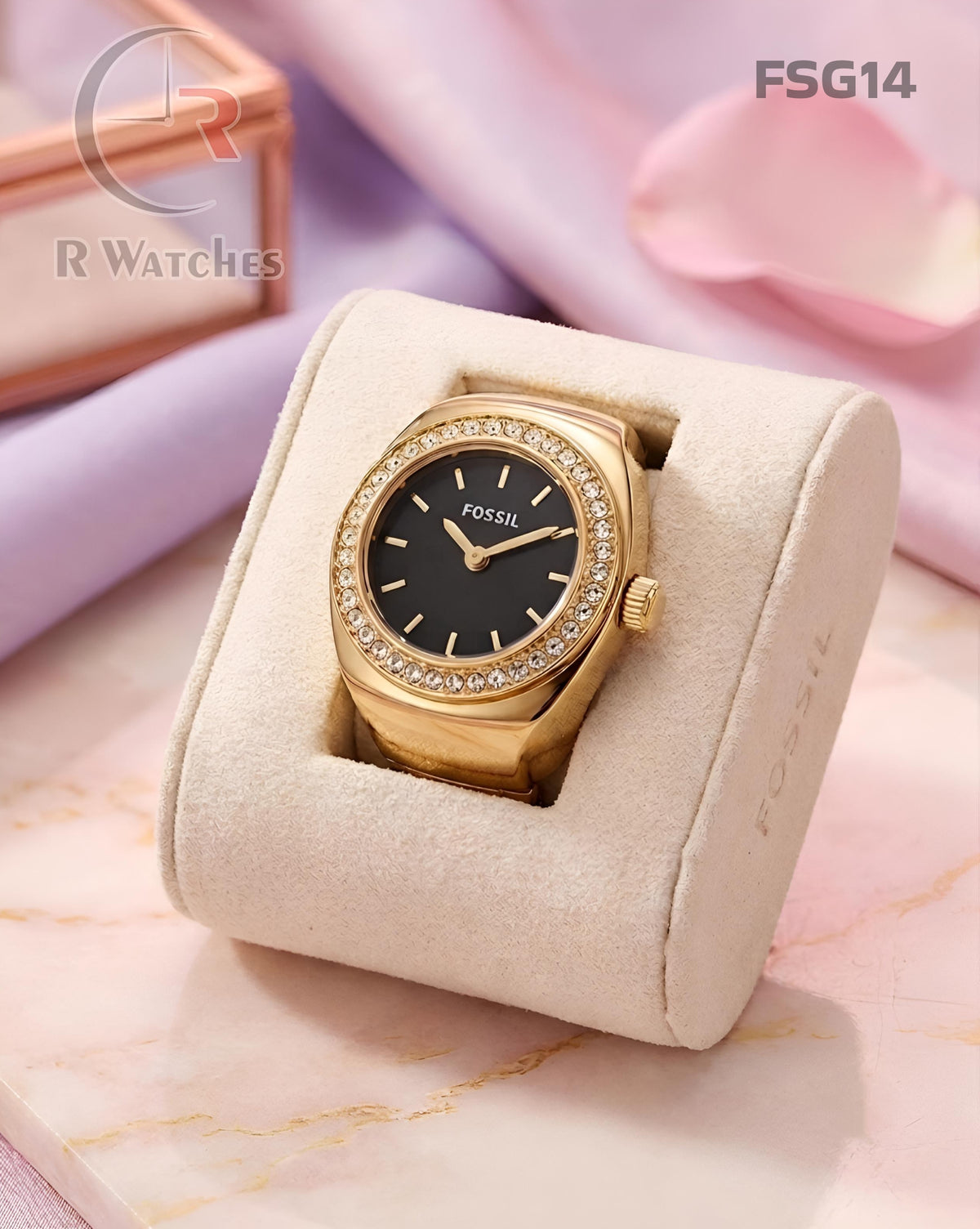 (OS)🖤⬆️ Fossil Girls Ring Diamond Gold Black (FSG14)