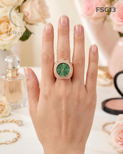 (OS)🖤⬆️ Fossil Girls Ring Diamond Rose Gold Green (FSG13)