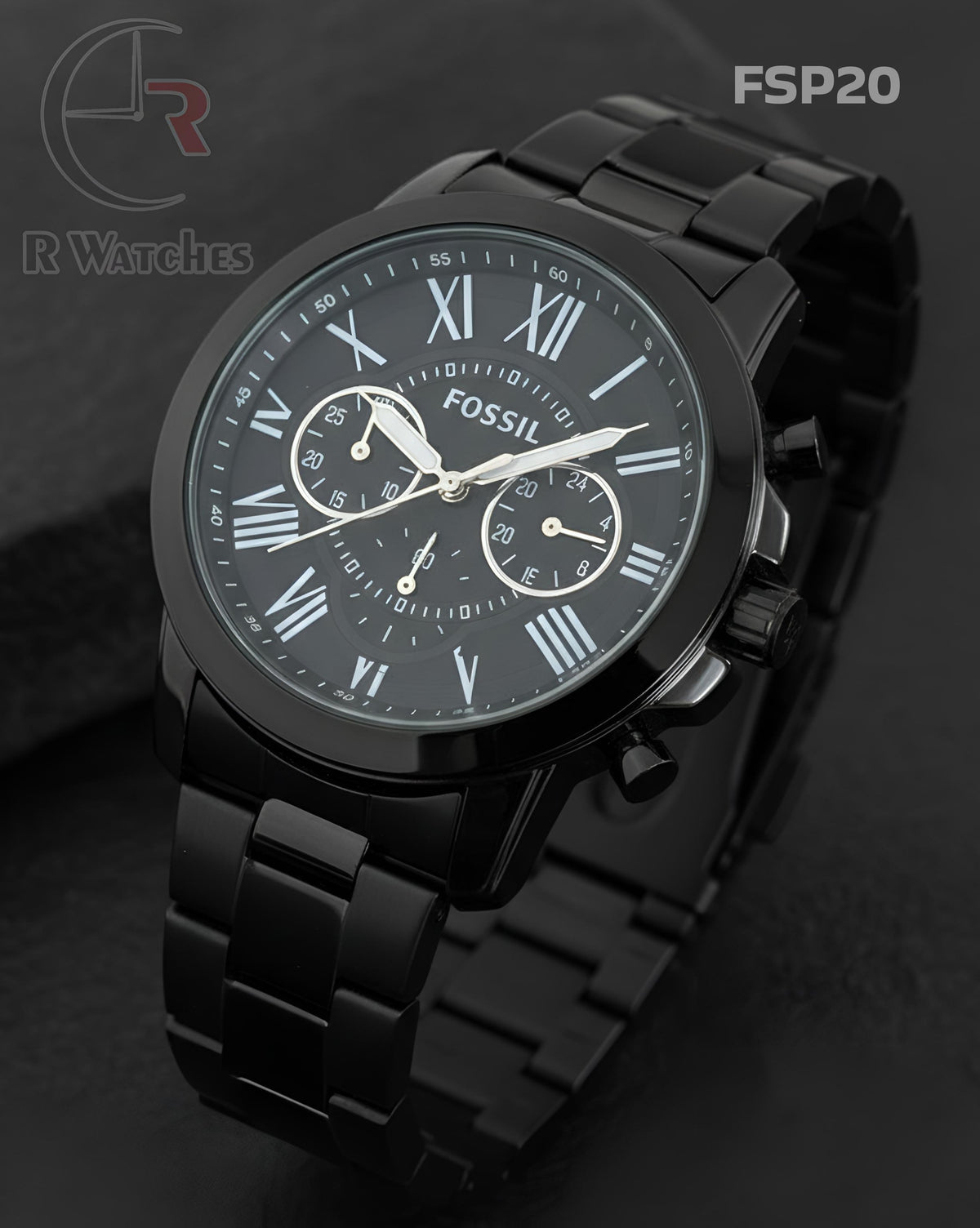 (OS)🖤⭐ Fossil Full Black Roman Dial (FSP20)