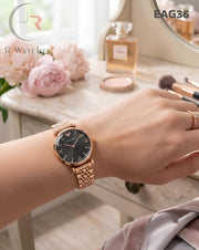 (OS)🖤⭐⬆️ Armani Girls Diamond Cutt Rose Gold Black (EAG36)