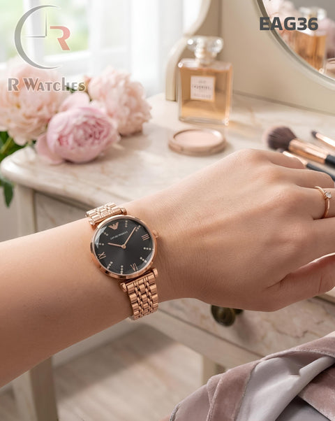 (OS)🖤⬆️ Armani Girls Diamond Cutt Rose Gold Black (EAG36)