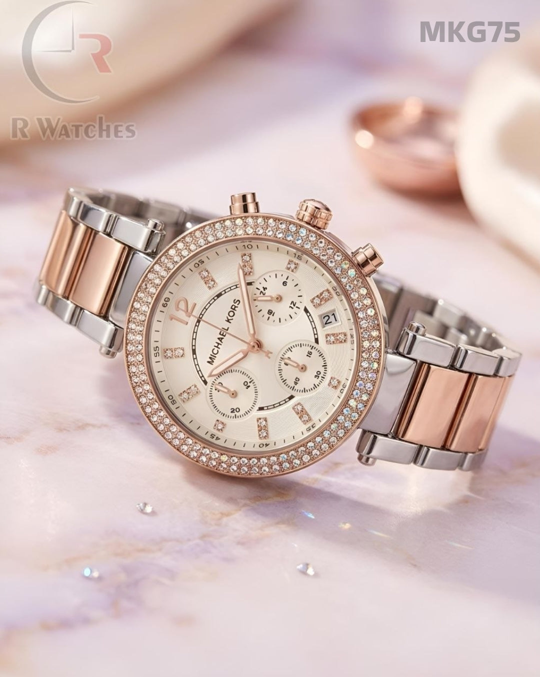 (SS)🖤⬆️ MK Girls Rose Gold White Dial (MKG75)