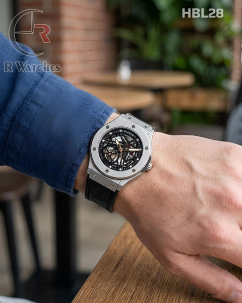 (OS)🖤 Hublot Machinery Leather Silver Black (HBL28)