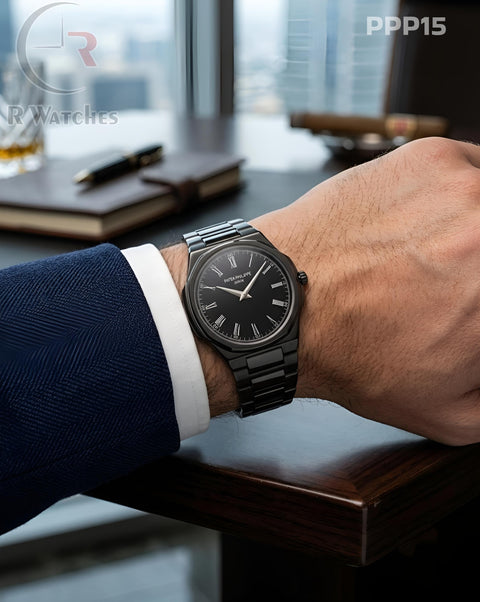(OS)🖤⭐ Patek Philippe Full Black Roman Dial (PPP15)