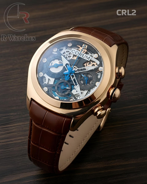 (OS)🖤⬆️⭐ Corum Machinery Leather Brown Rose Gold Black (CRL2)