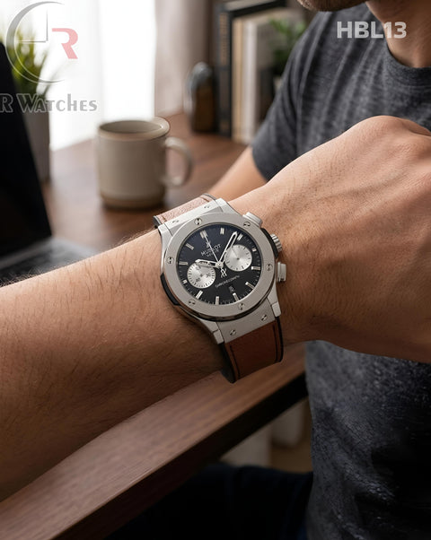 (OS)🖤 Hublot Machinery Leather Silver Brown (HBL13)