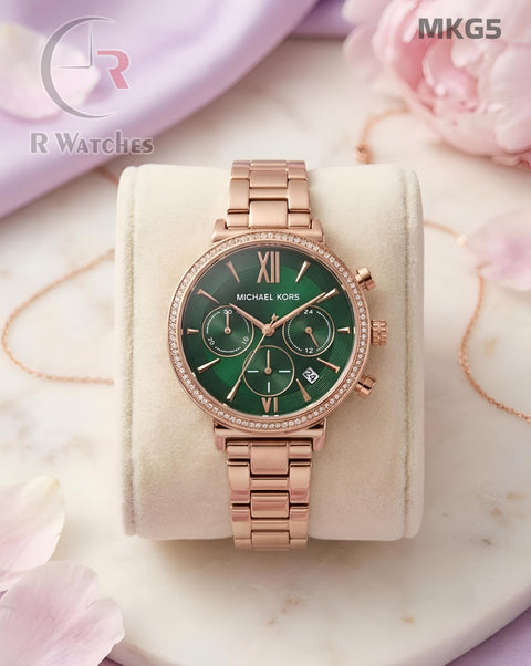 (OS)🖤 MK Girls Rose Gold Green Dial (MKG5)