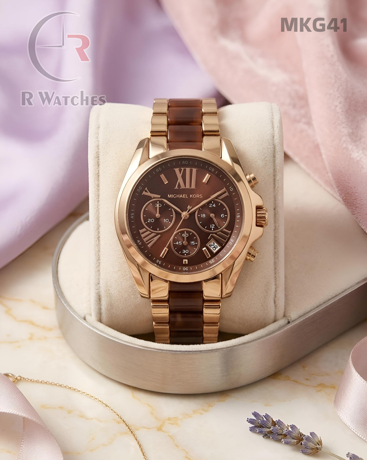 (OS)🖤⬆️⭐🔁 Michael kors girls dual tone brown dial (MKG41)